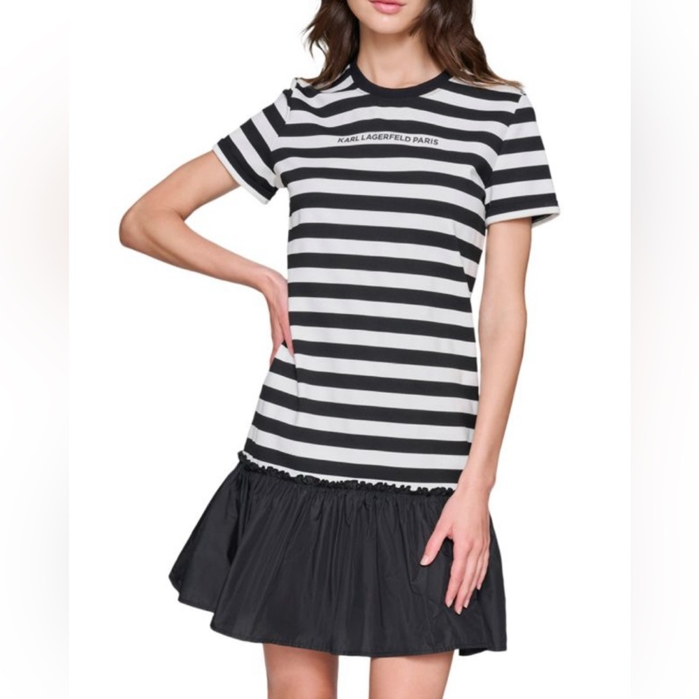 Karl Lagerfeld Paris Striped Logo Minidress